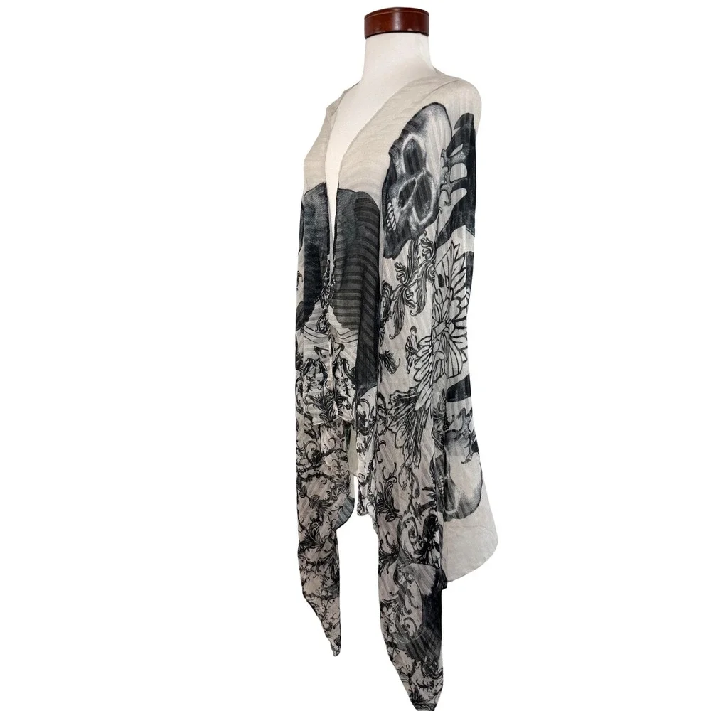 Black White Skull Print Scarf Oversized Sheer Goth Witchy Whimsygoth Grunge
